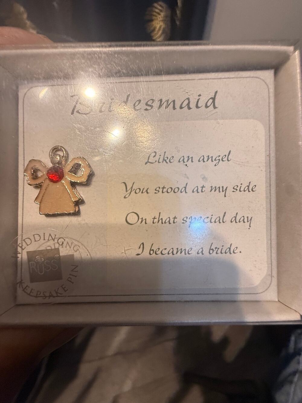 RUSS Bridesmaid Wedding Keepsake Angel Pin Boxed